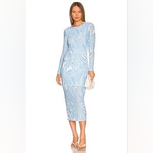 Ena Pelly Blue Ellee Longsleeve Midi Dress in Sky Marble